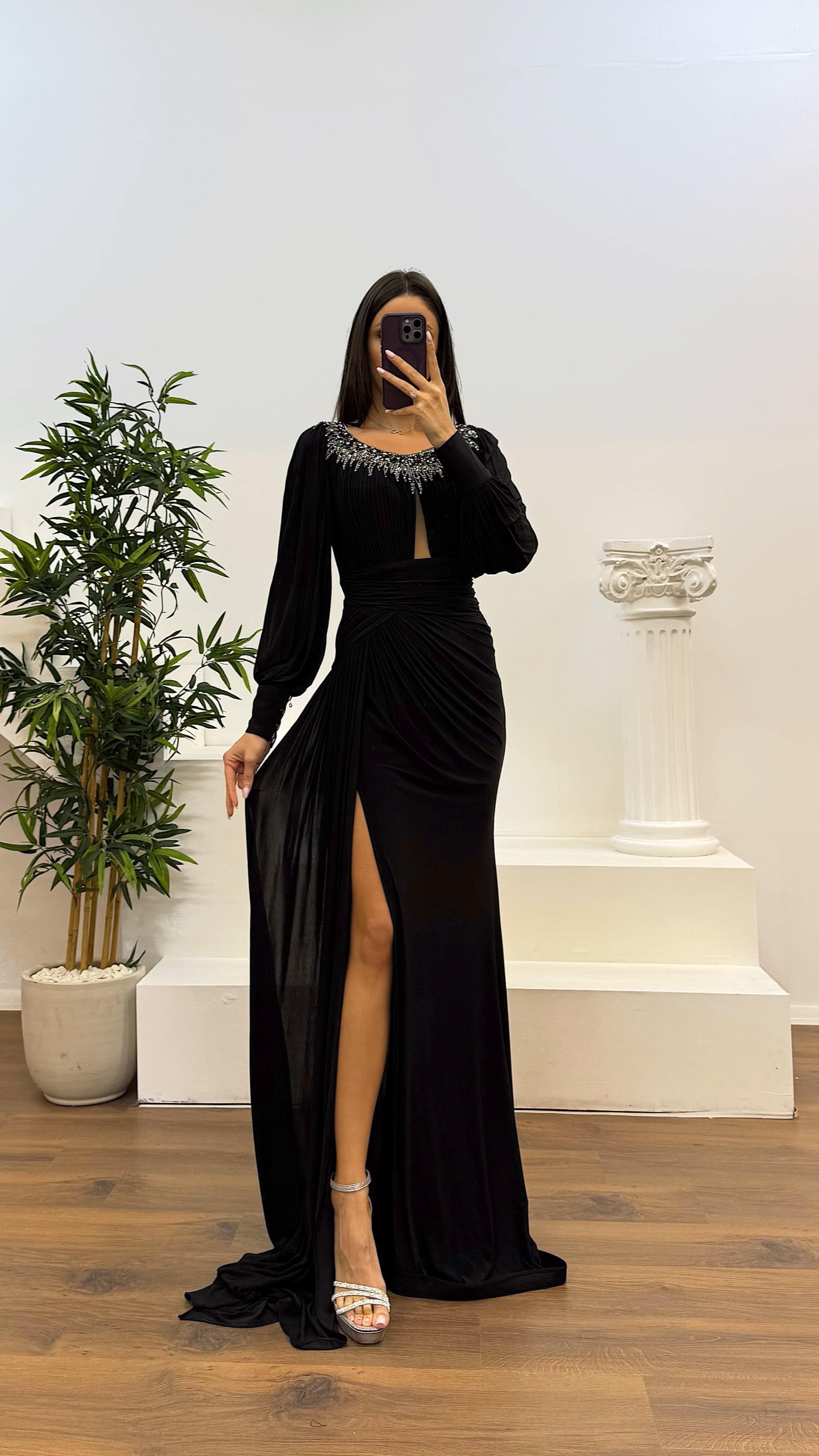 Collar Stone Detail Evening Dress