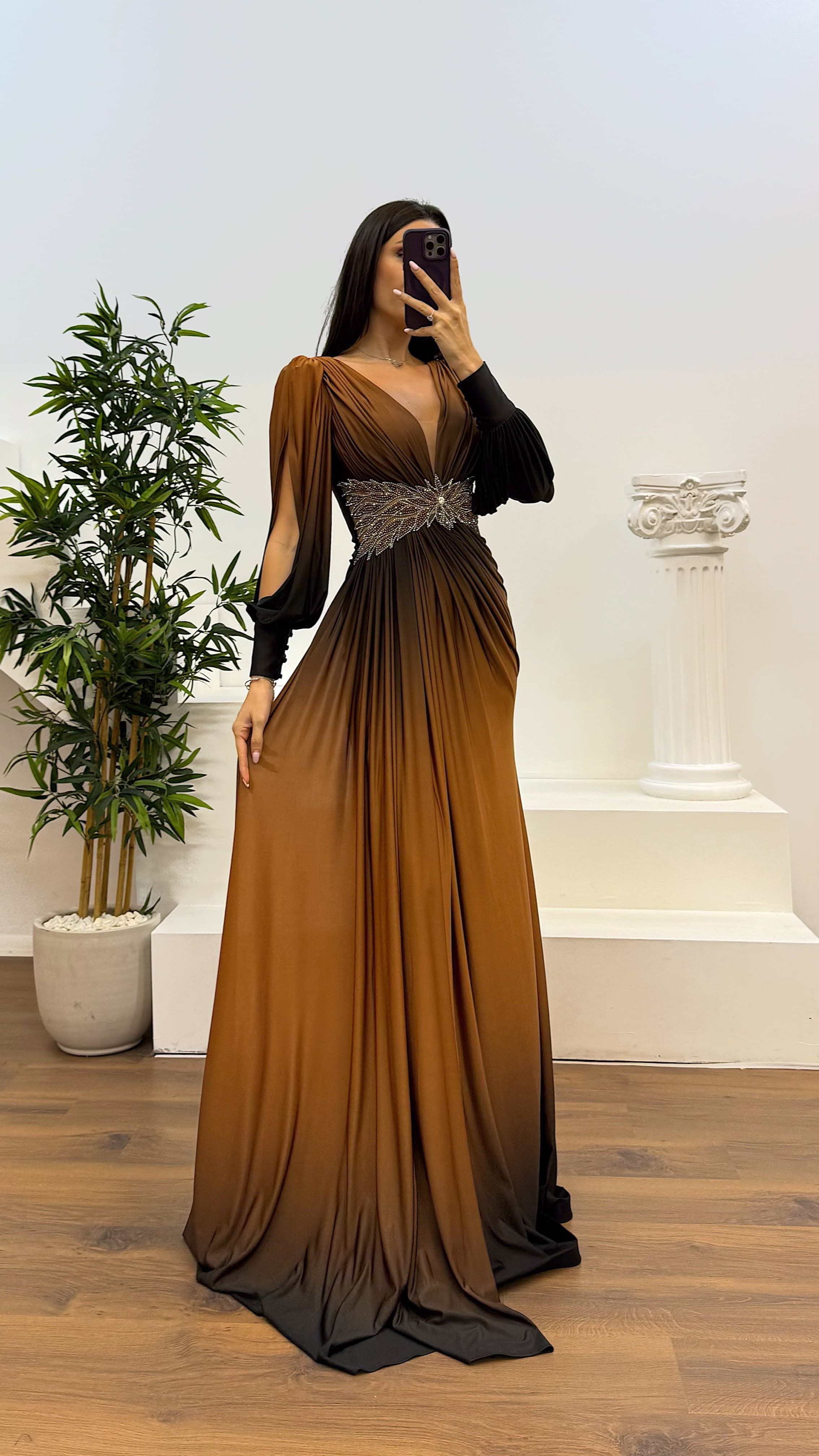 Waist Embroidery Detail Evening Dress