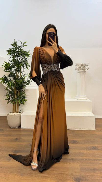 Waist Embroidery Detail Evening Dress