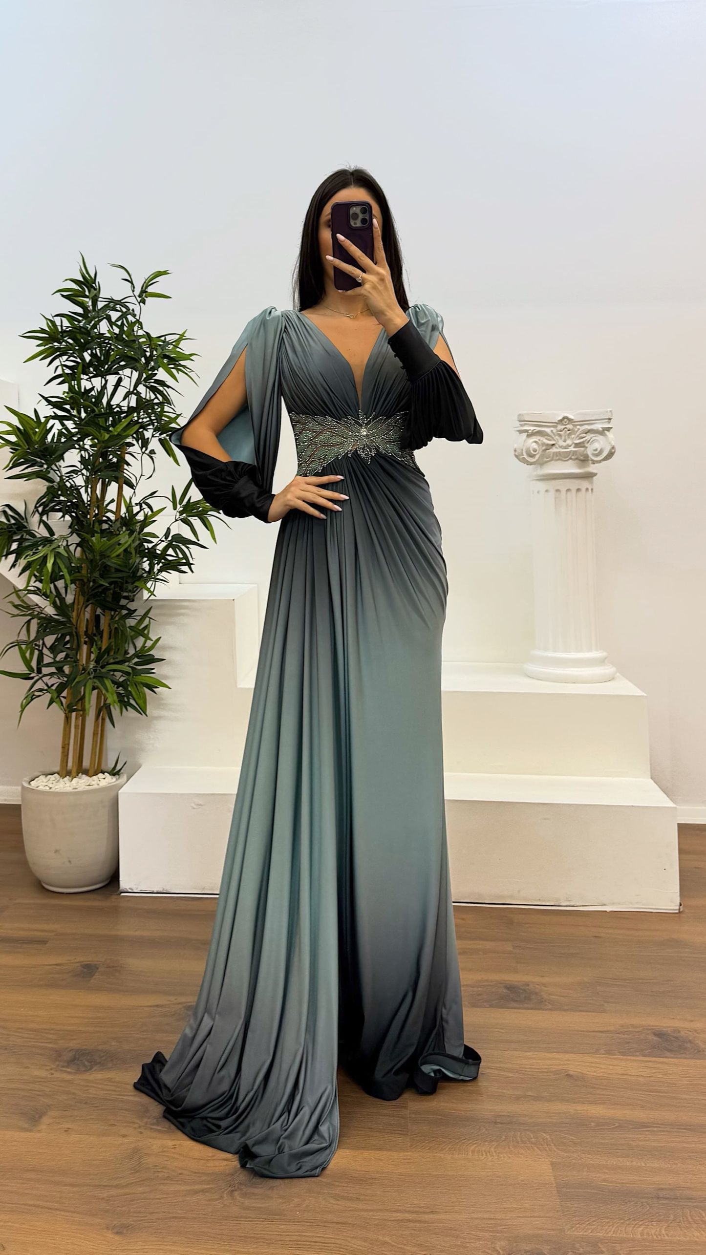 Waist Embroidery Detail Evening Dress