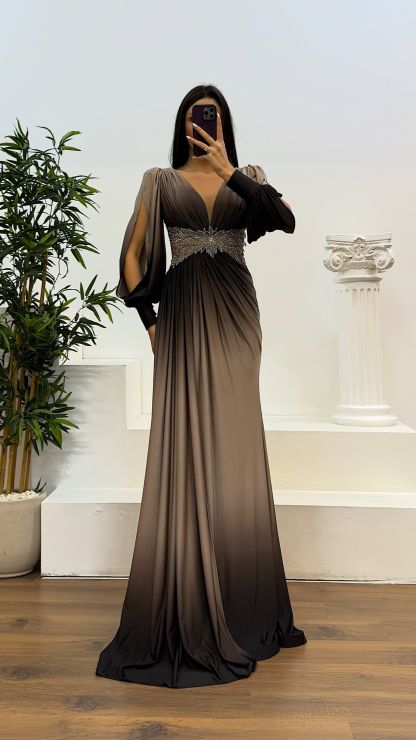 Waist Embroidery Detail Evening Dress