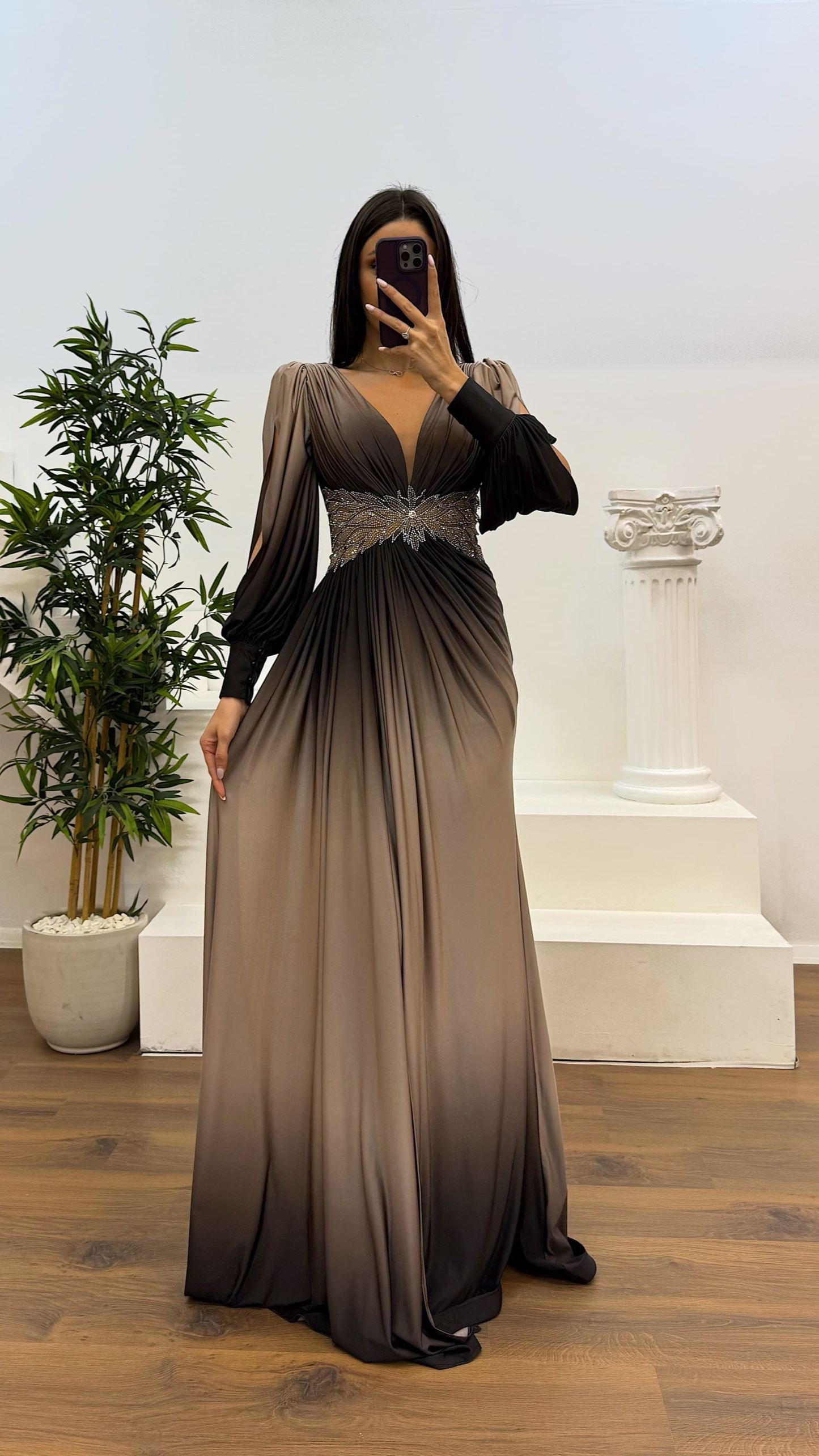 Waist Embroidery Detail Evening Dress