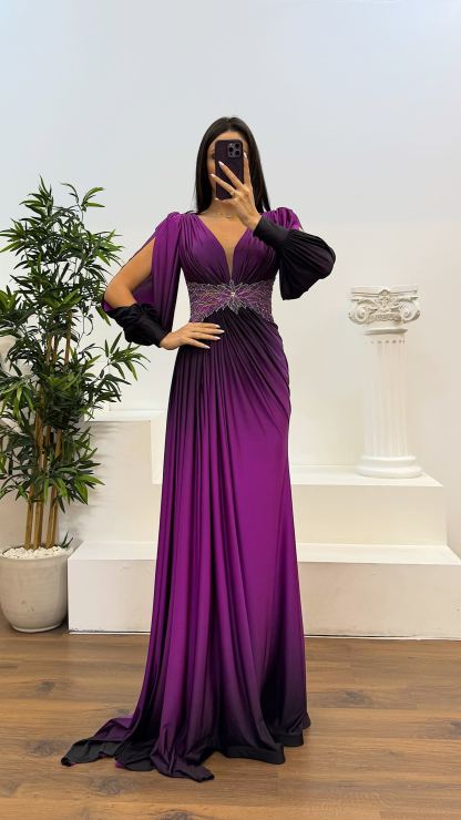 Waist Embroidery Detail Evening Dress