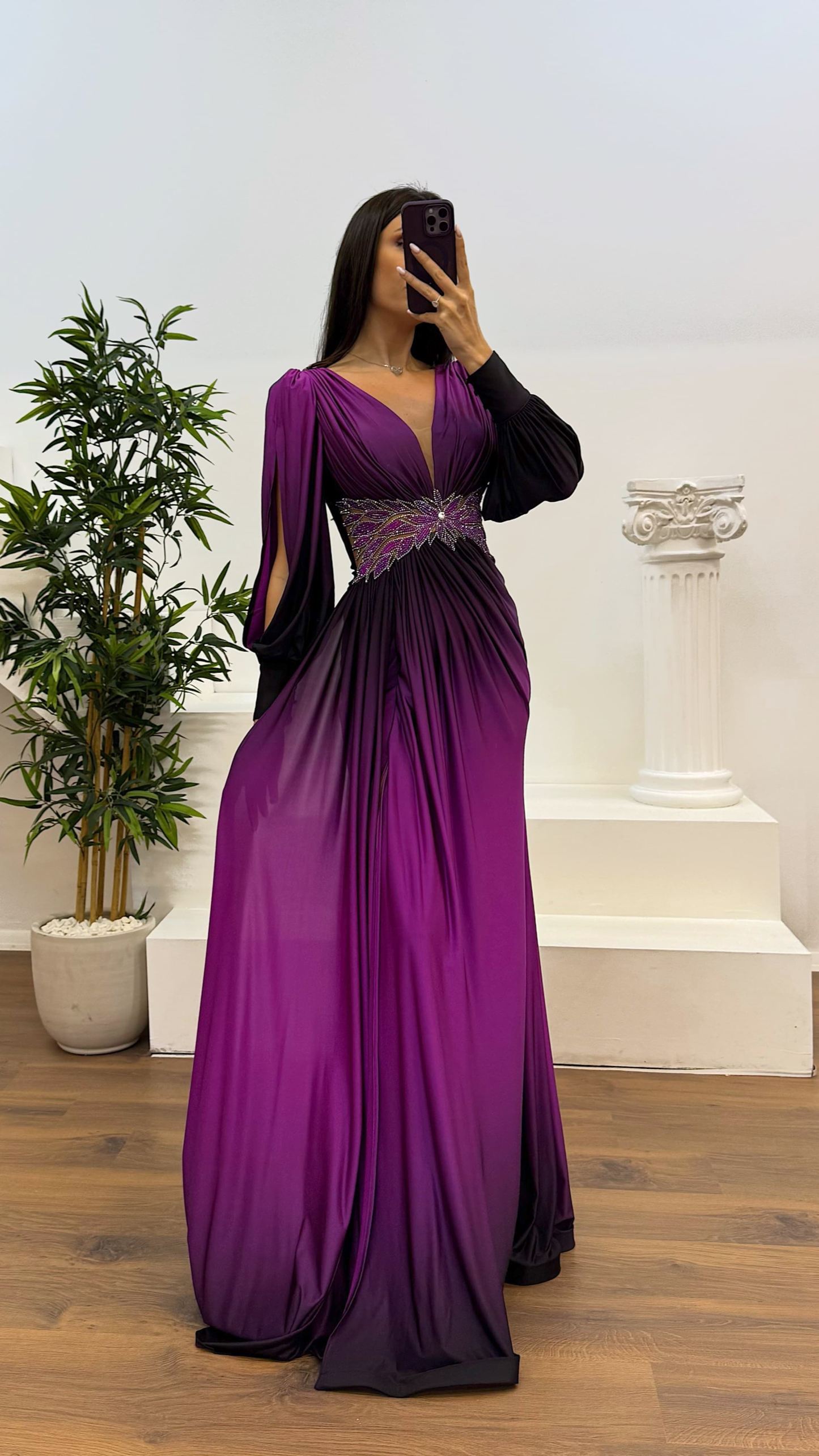 Waist Embroidery Detail Evening Dress