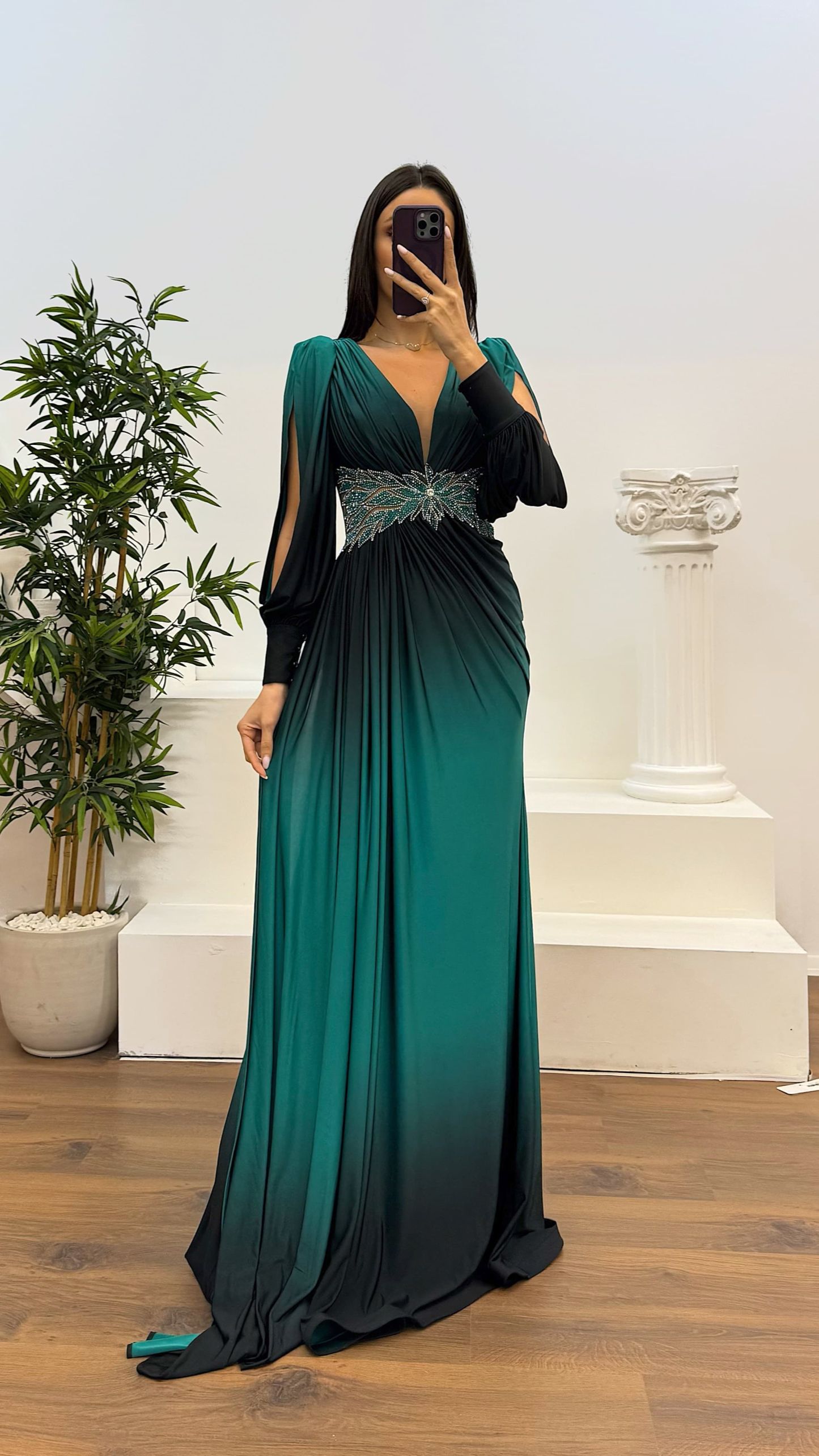 Waist Embroidery Detail Evening Dress