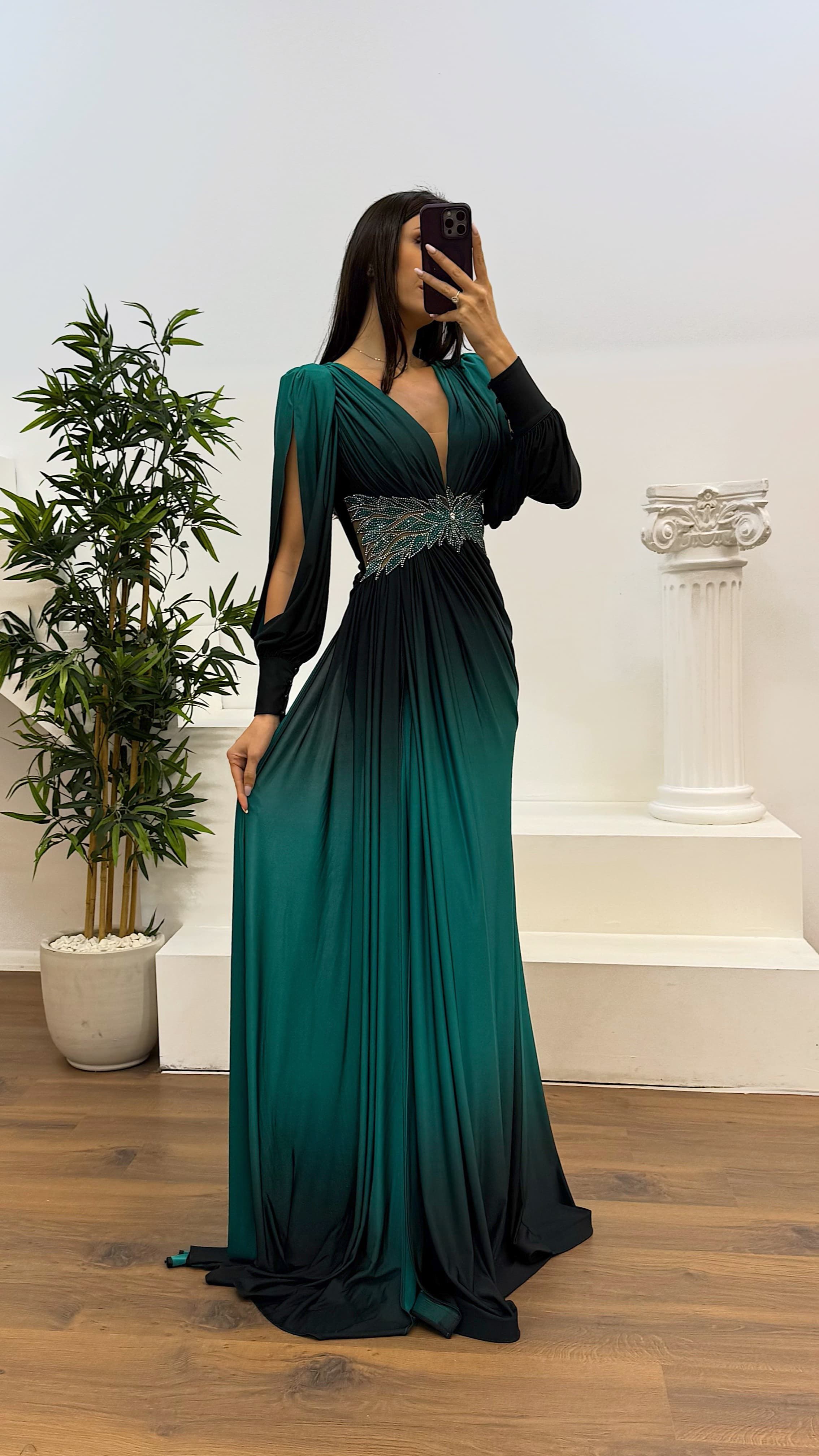 Waist Embroidery Detail Evening Dress