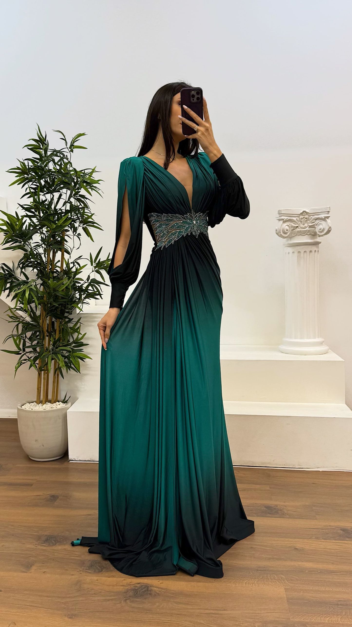 Waist Embroidery Detail Evening Dress