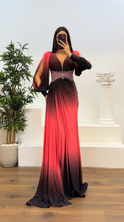 Waist Embroidery Detail Evening Dress