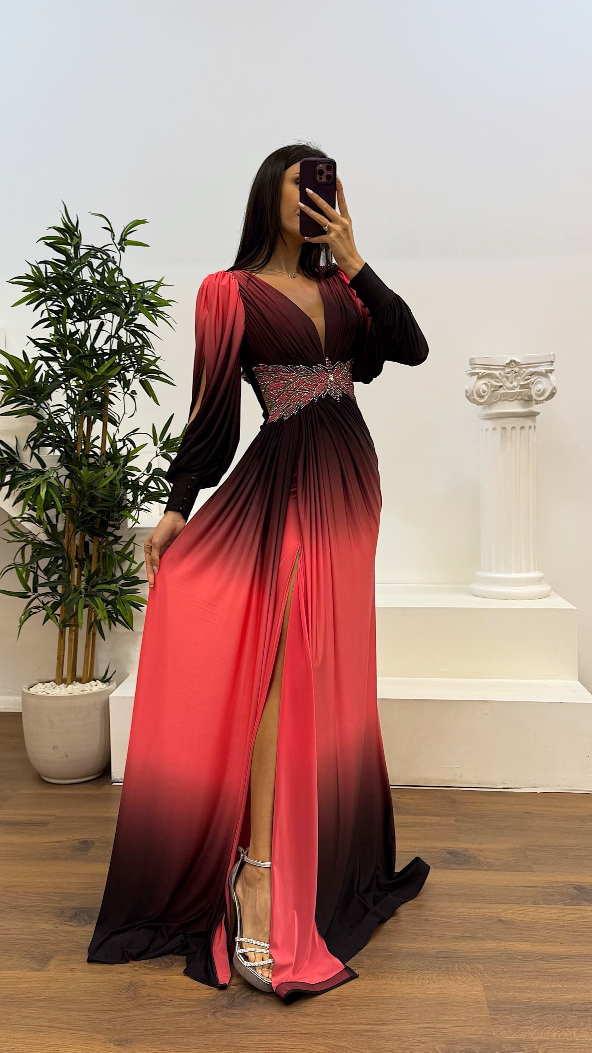 Waist Embroidery Detail Evening Dress