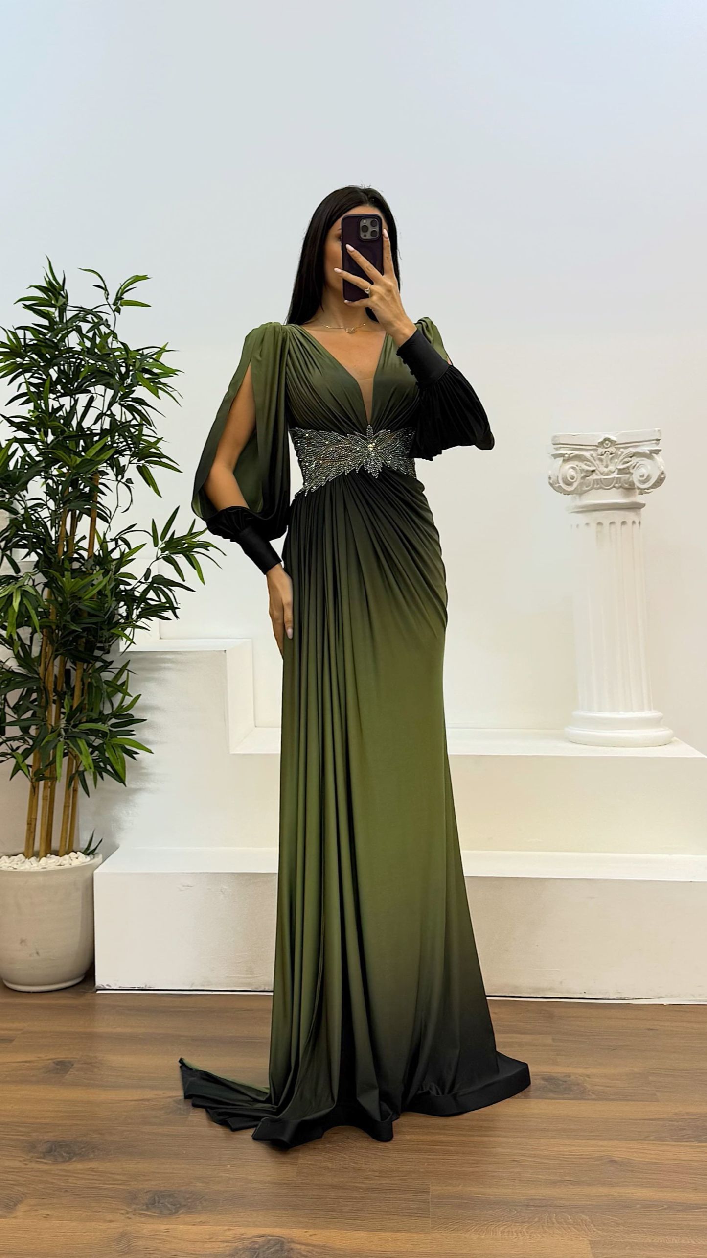 Waist Embroidery Detail Evening Dress