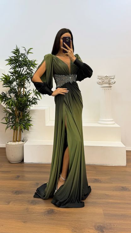 Waist Embroidery Detail Evening Dress