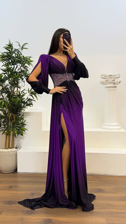 Waist Embroidery Detail Evening Dress