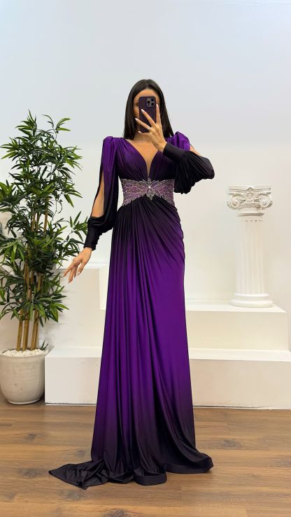 Waist Embroidery Detail Evening Dress