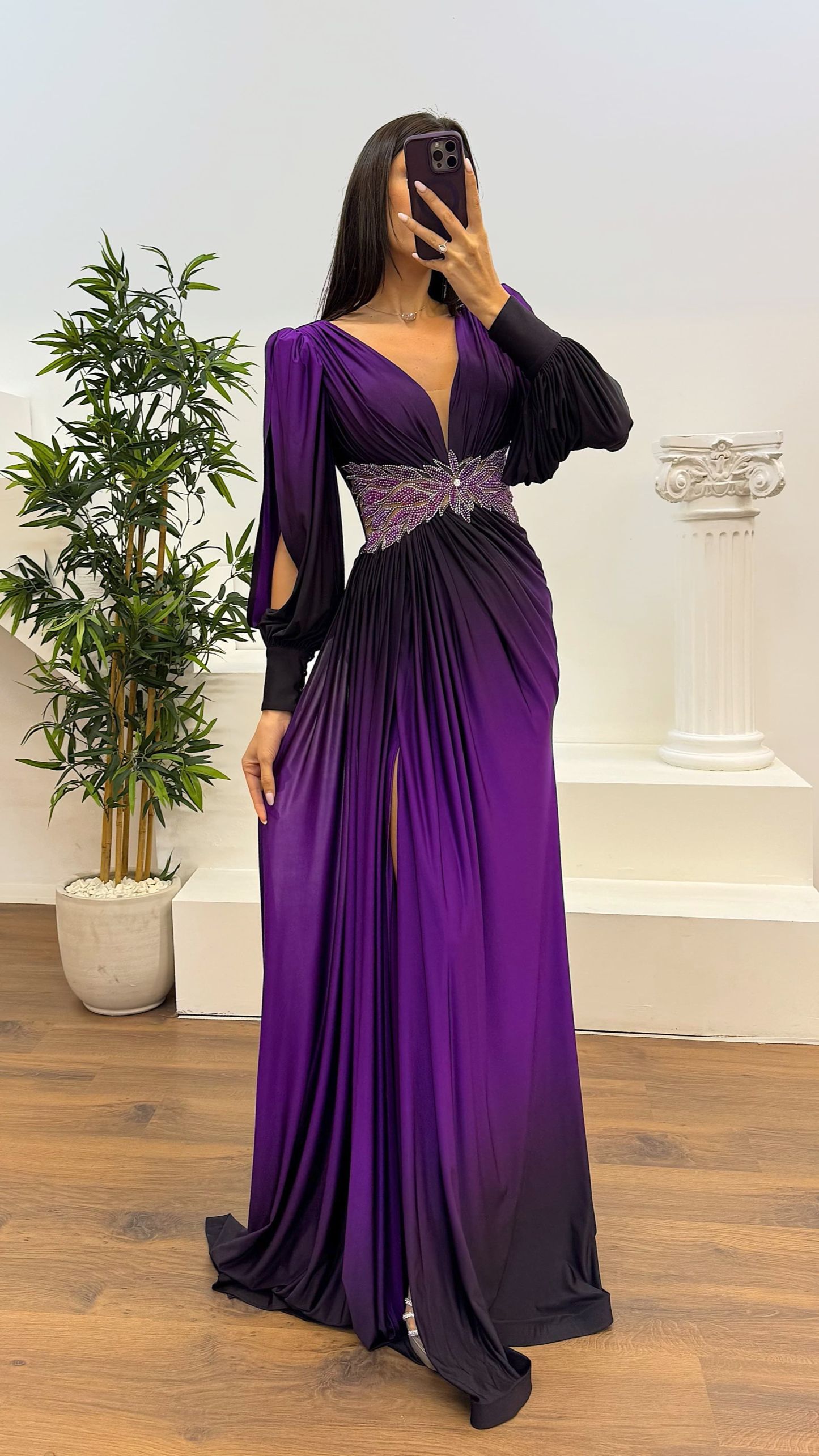 Waist Embroidery Detail Evening Dress