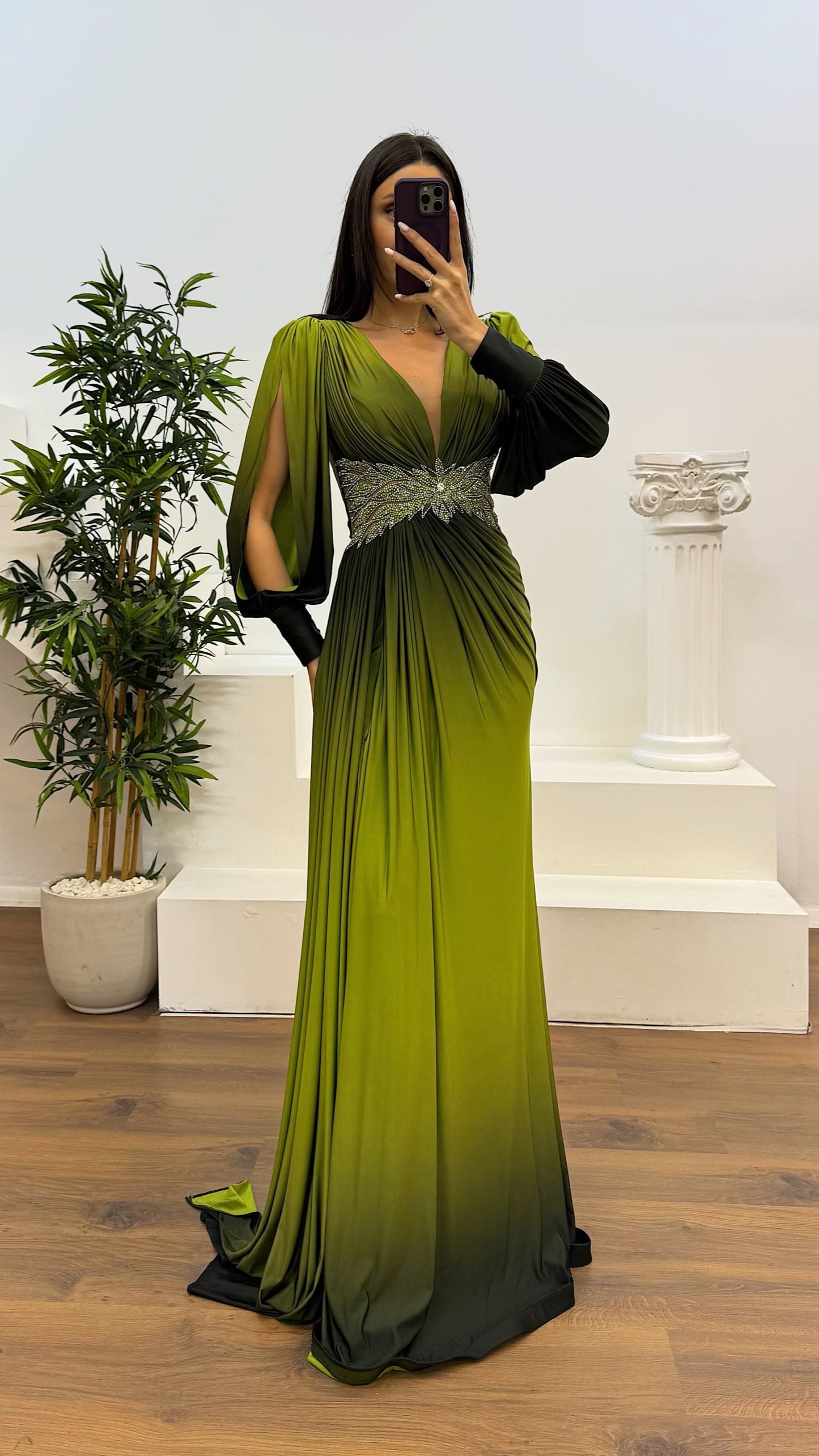 Waist Embroidery Detail Evening Dress