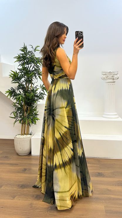 One Shoulder Waist Transparent Embroidery Detail Evening Dress