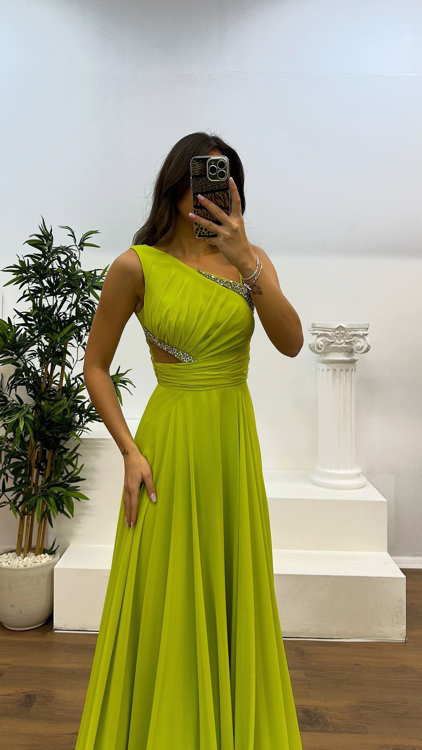 One Shoulder Waist Sheer Evening Dress