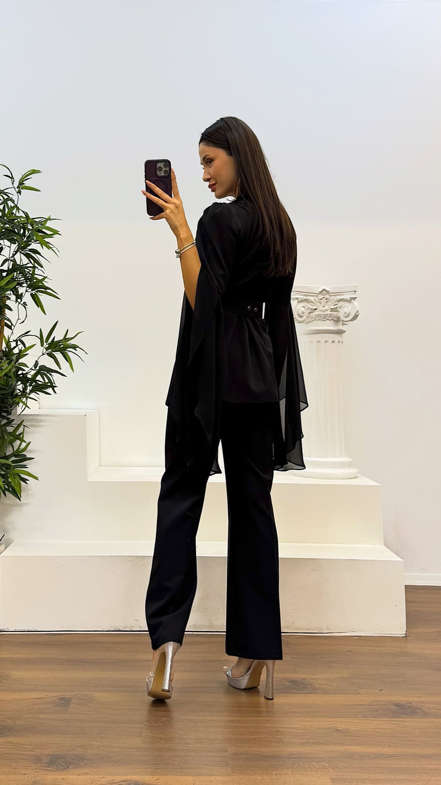 Sleeve Chiffon Detail Evening Dress Set