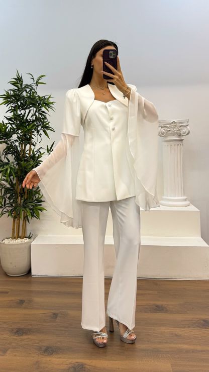 Sleeve Chiffon Detail Evening Dress Set