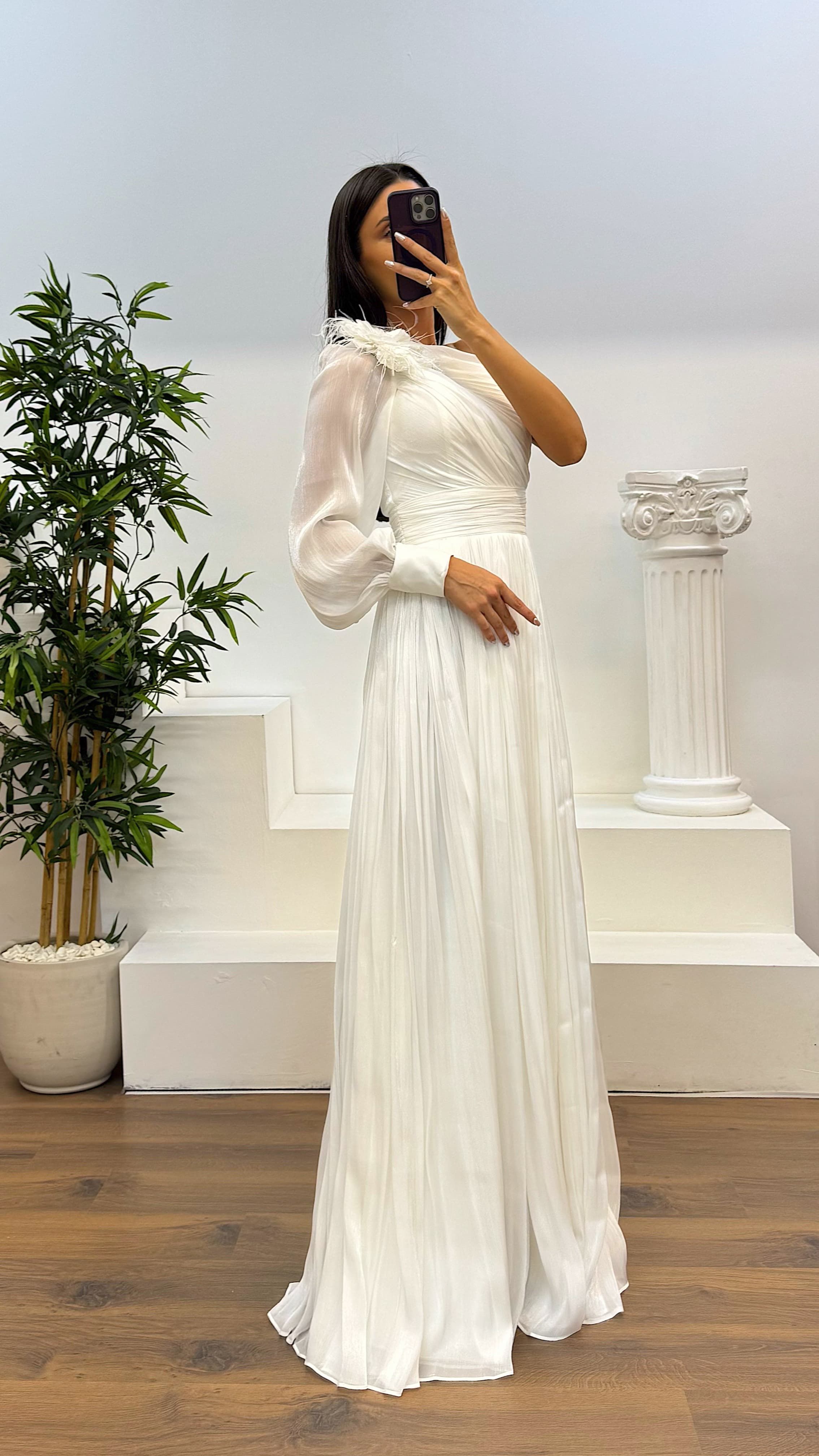 Single Sleeve Pleated Evening Dress