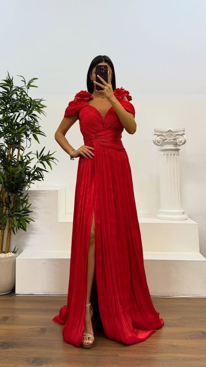 Strap Pleated Evening Dress