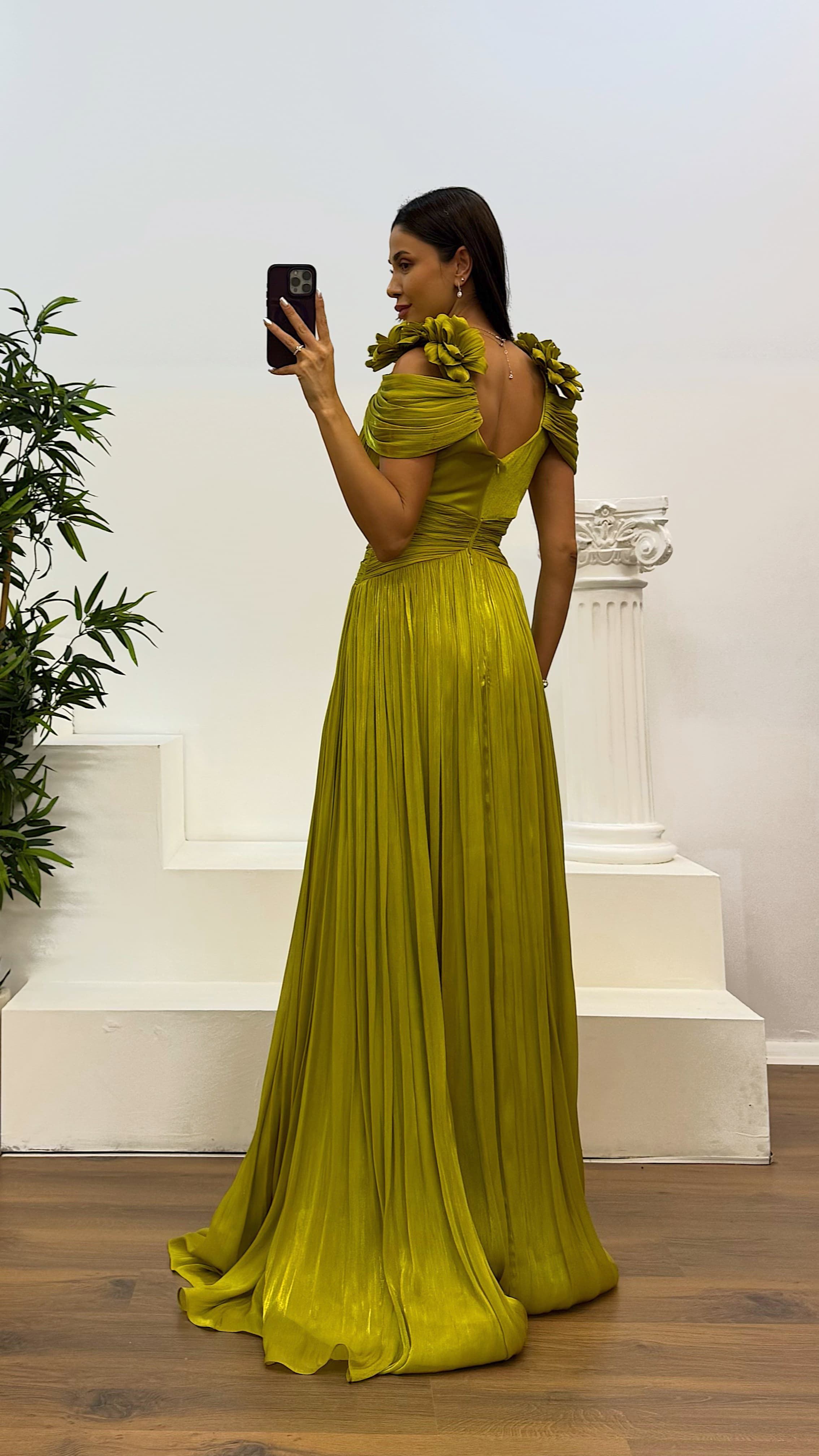 Strap Pleated Evening Dress