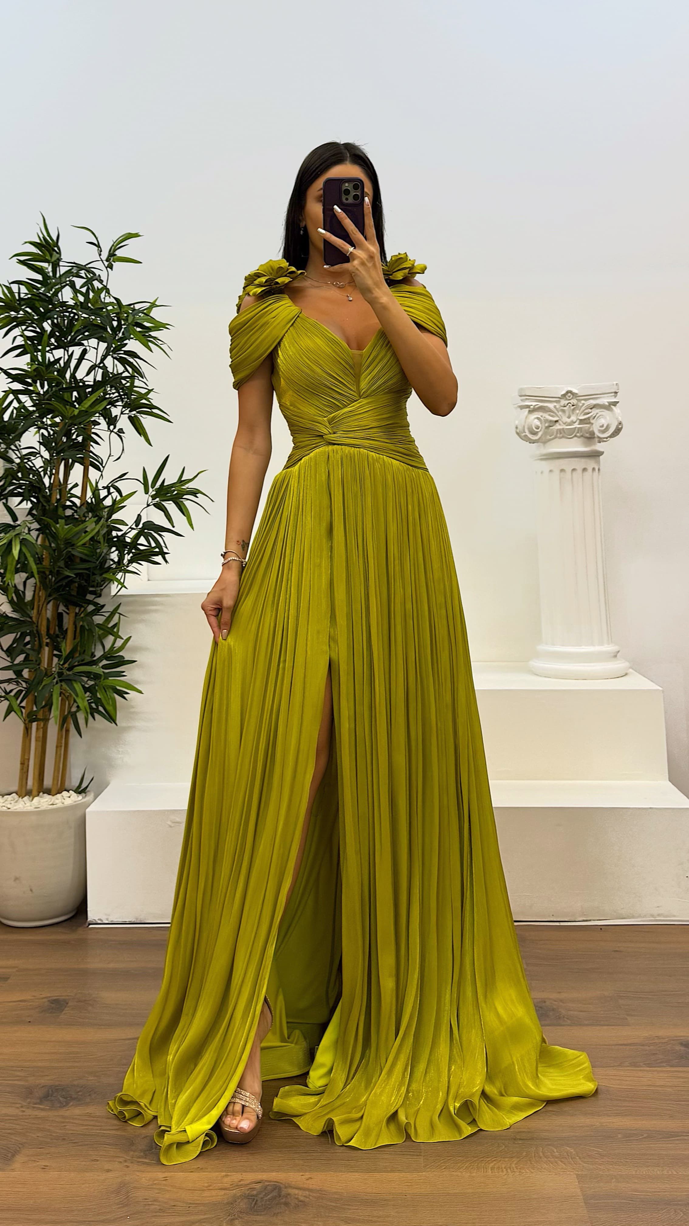 Strap Pleated Evening Dress