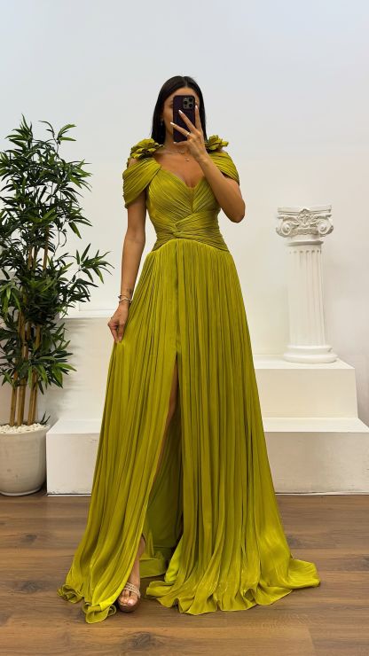 Strap Pleated Evening Dress