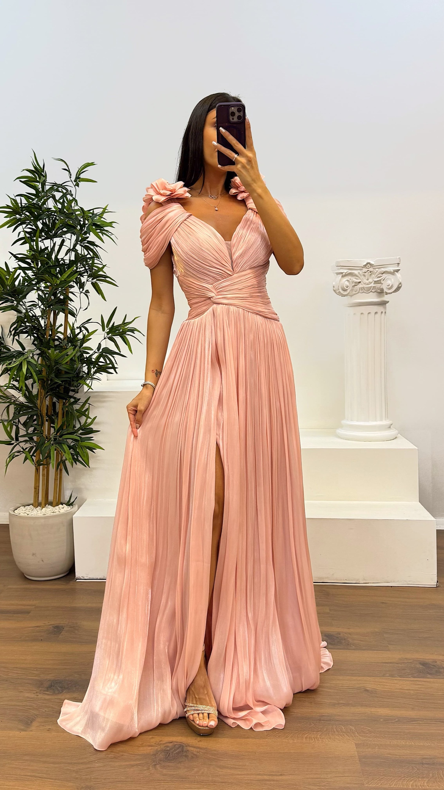 Strap Pleated Evening Dress