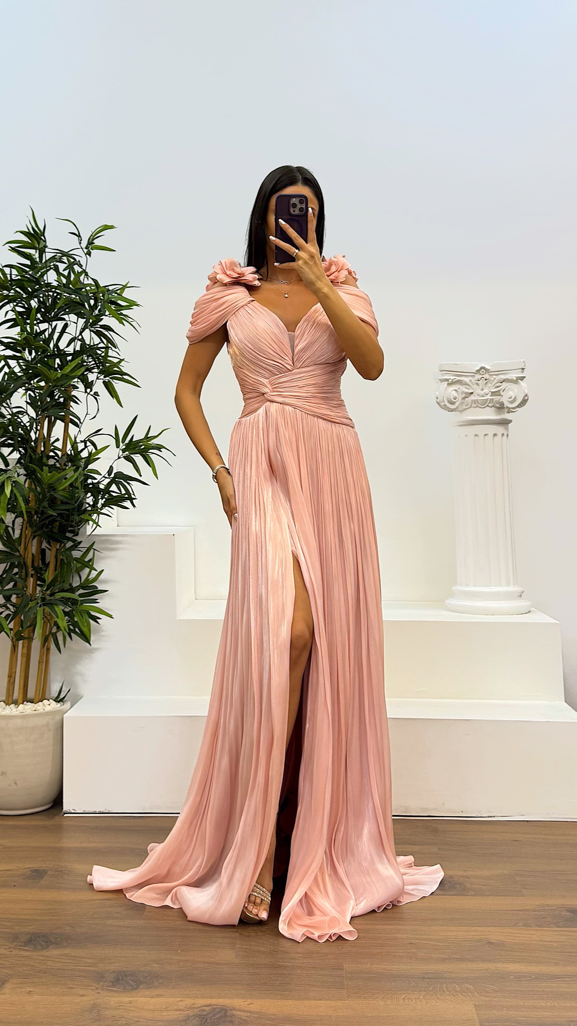 Strap Pleated Evening Dress