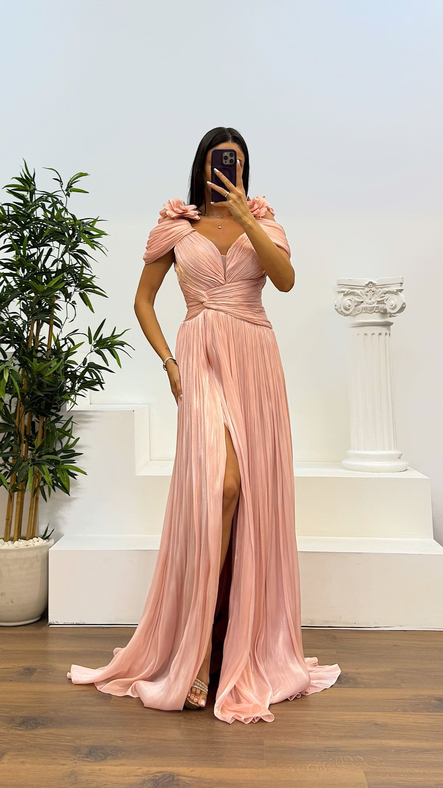 Strap Pleated Evening Dress