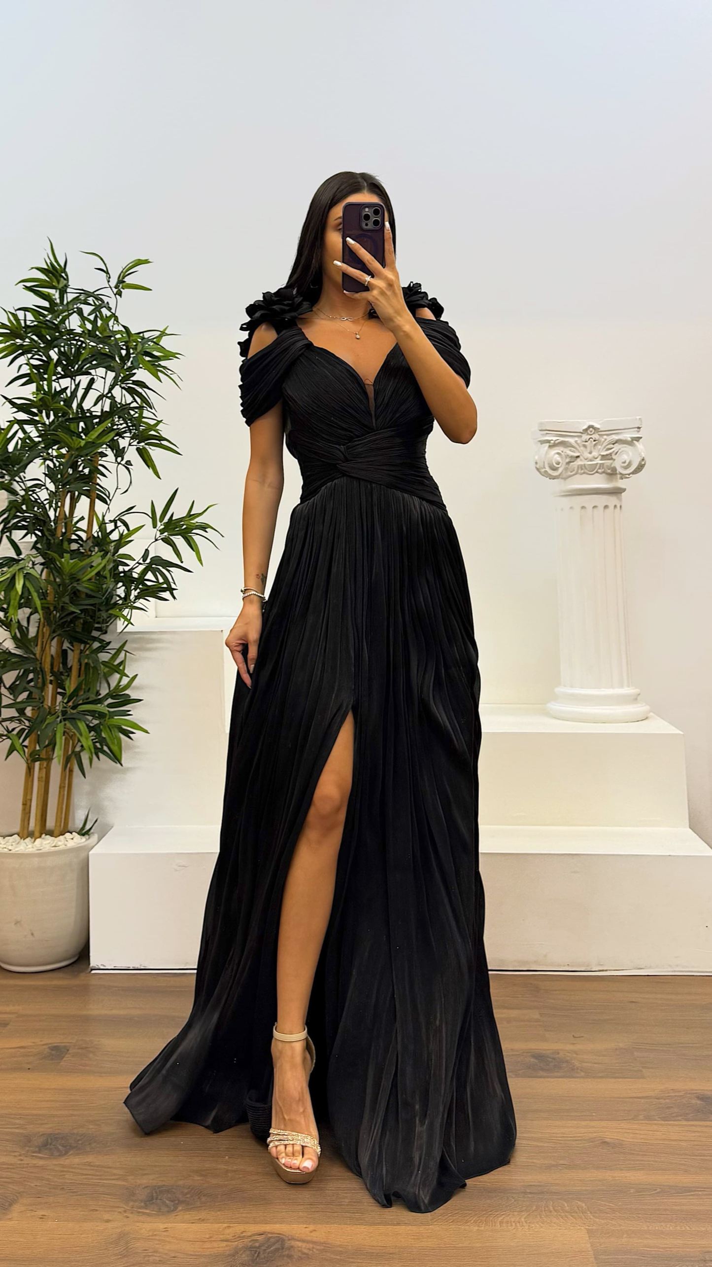 Strap Pleated Evening Dress