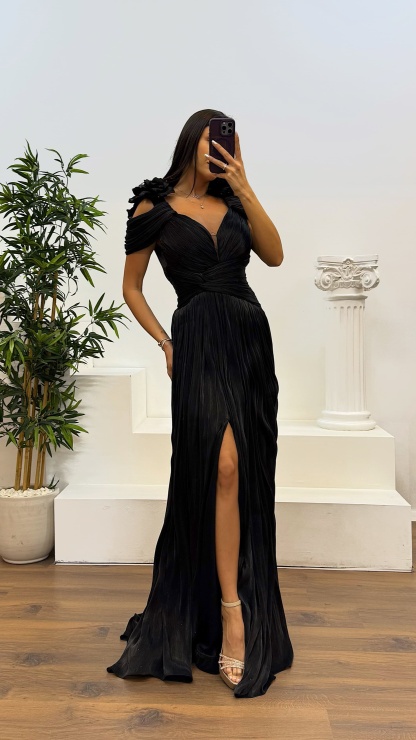 Strap Pleated Evening Dress