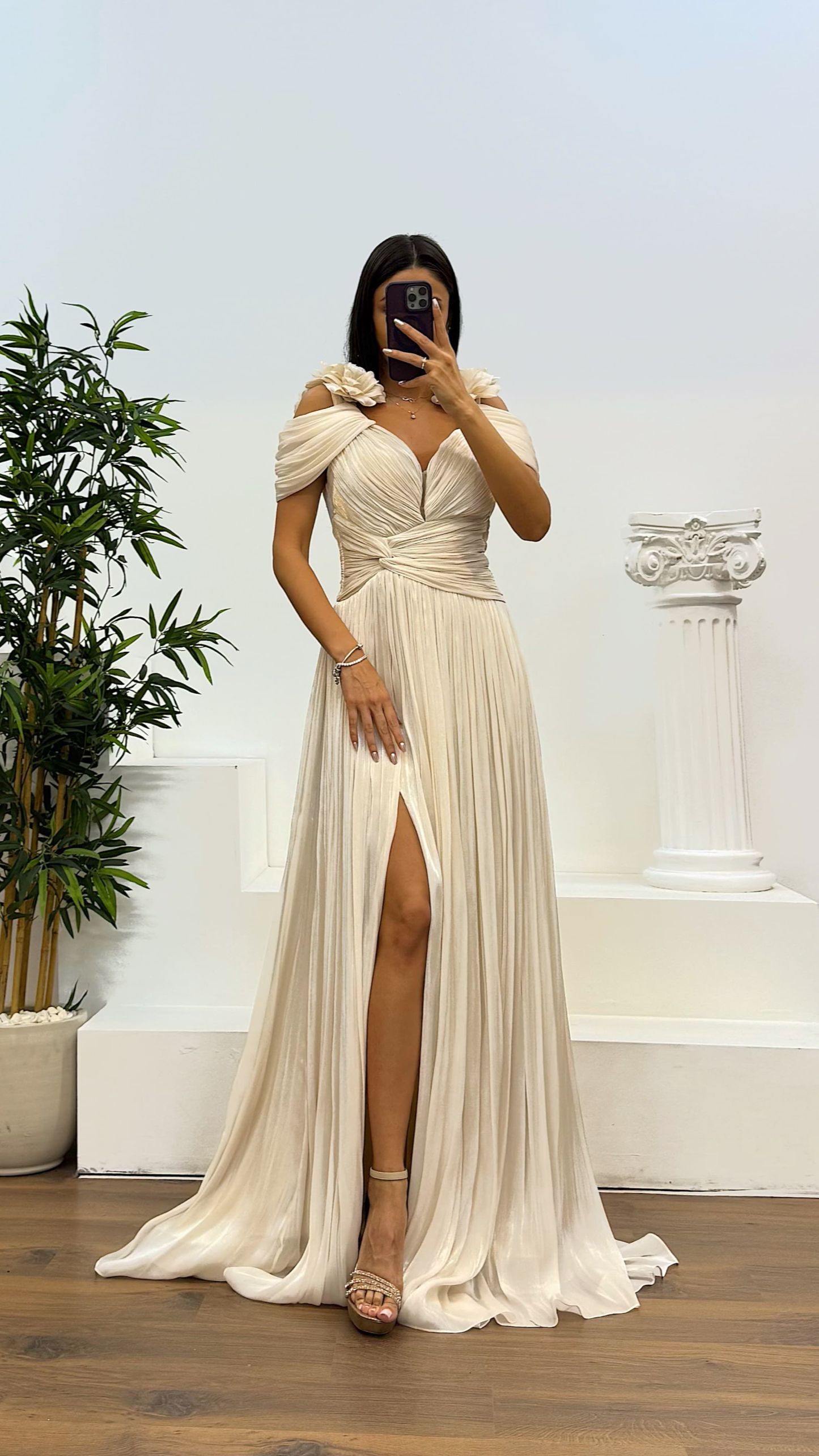 Strap Pleated Evening Dress
