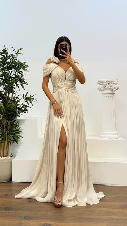 Strap Pleated Evening Dress