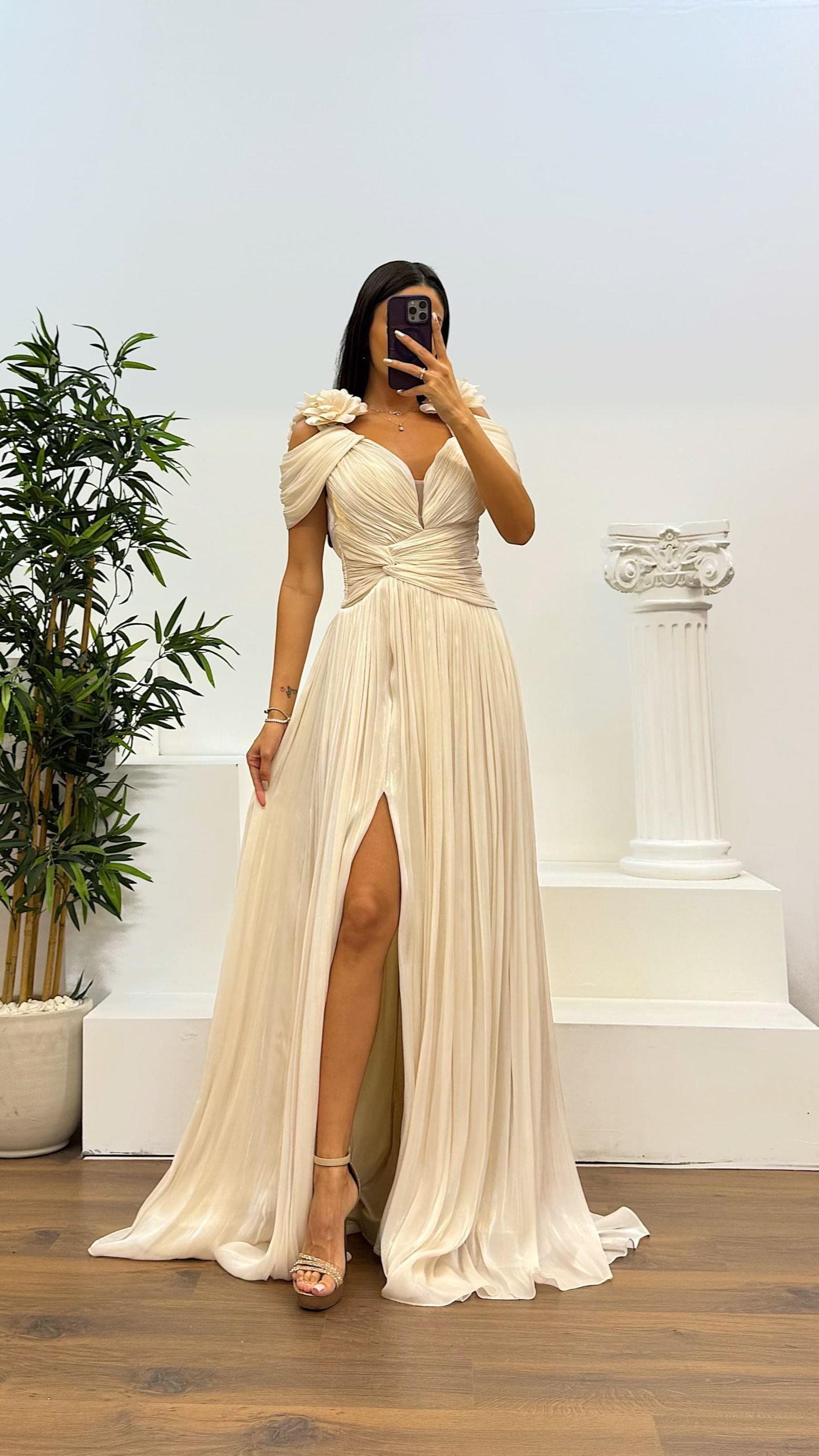 Strap Pleated Evening Dress