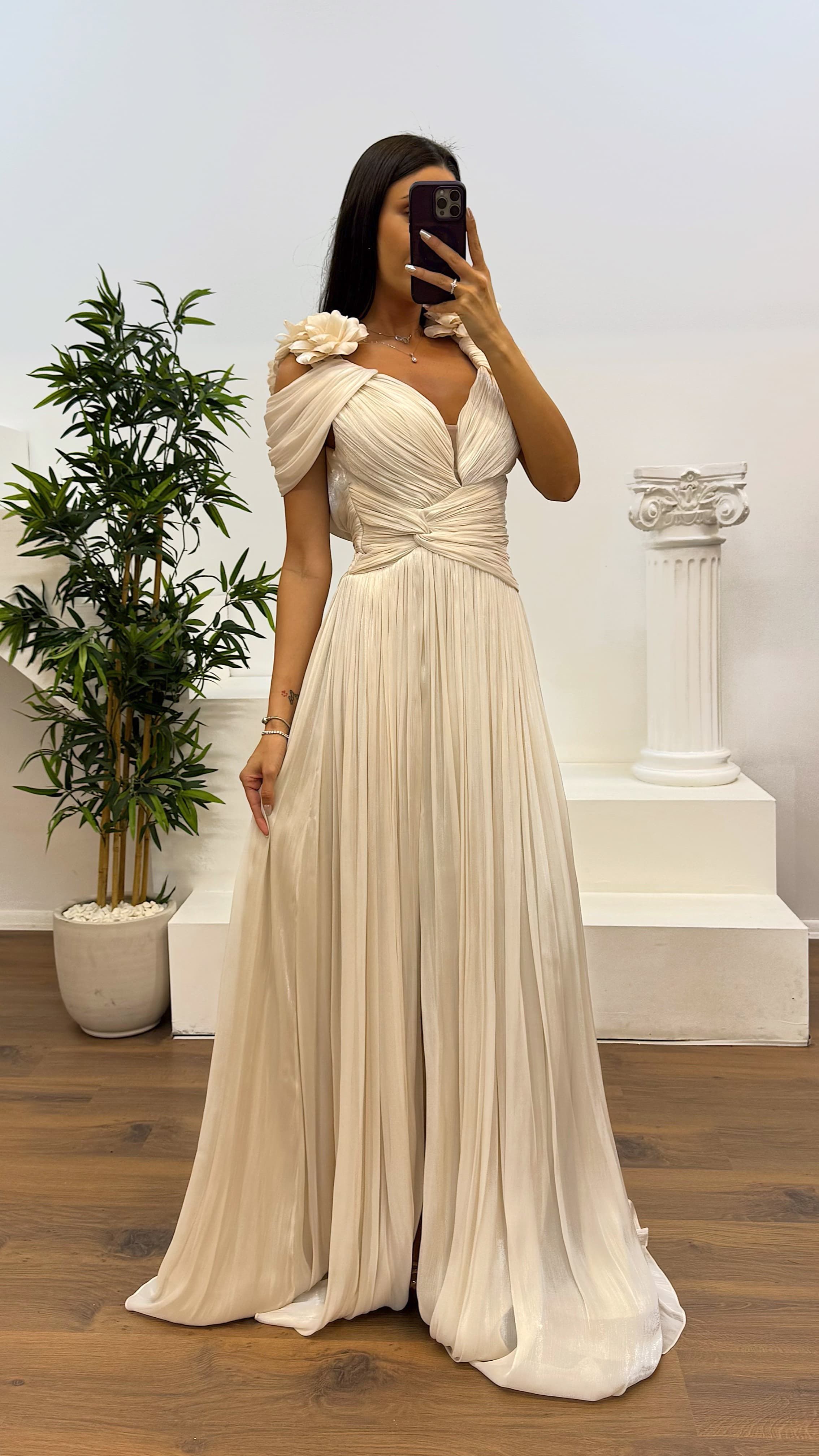 Strap Pleated Evening Dress