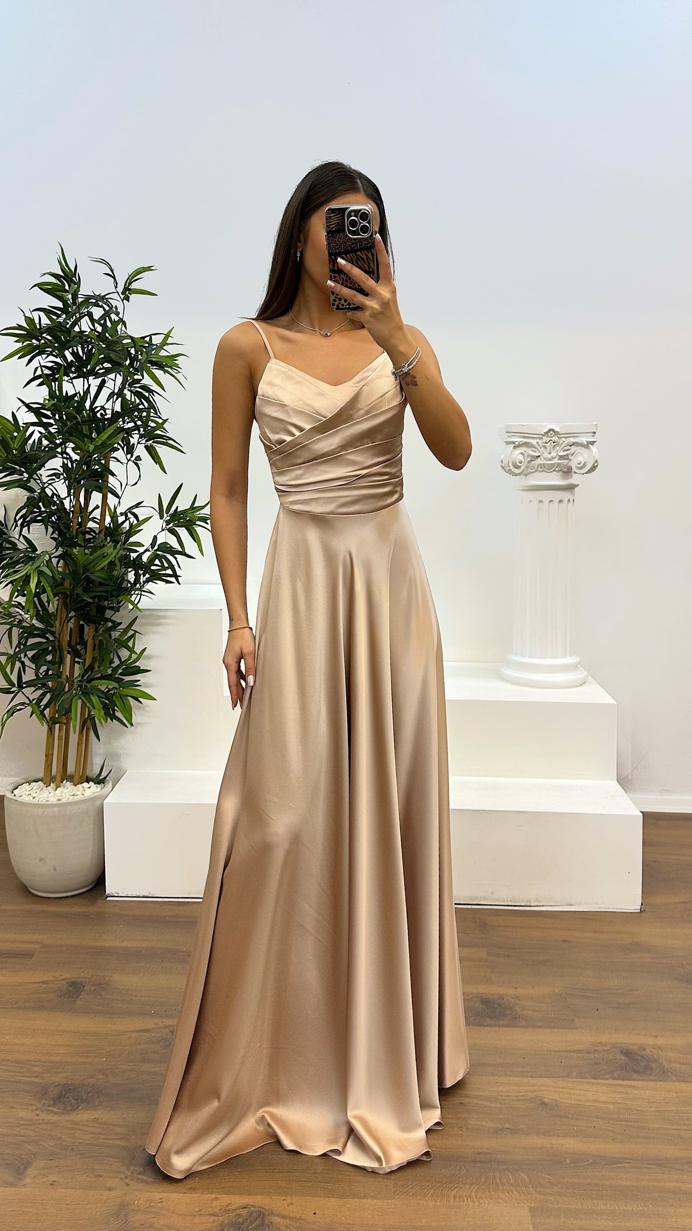 Chest Draped Satin Evening Dress