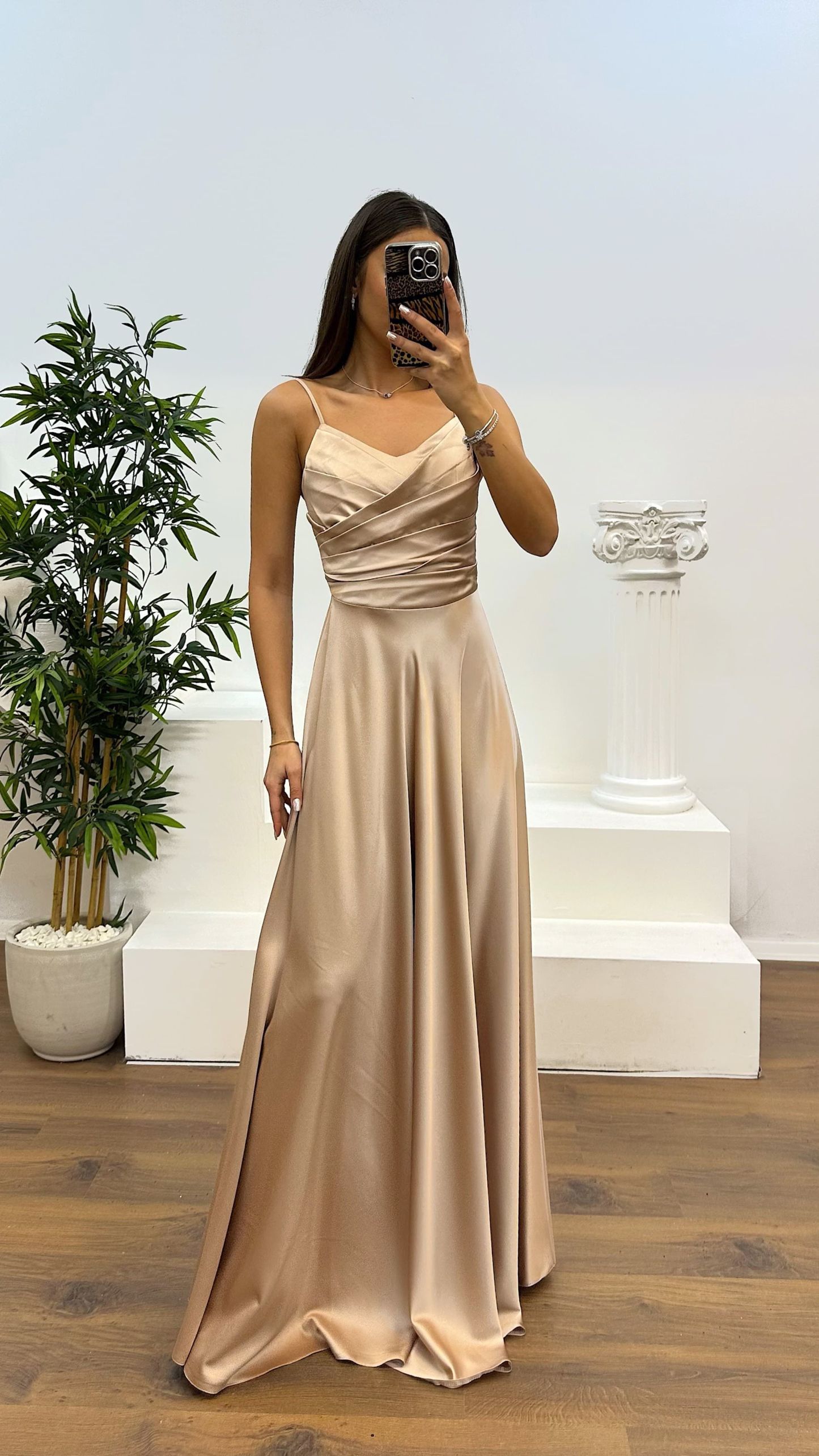Chest Draped Satin Evening Dress