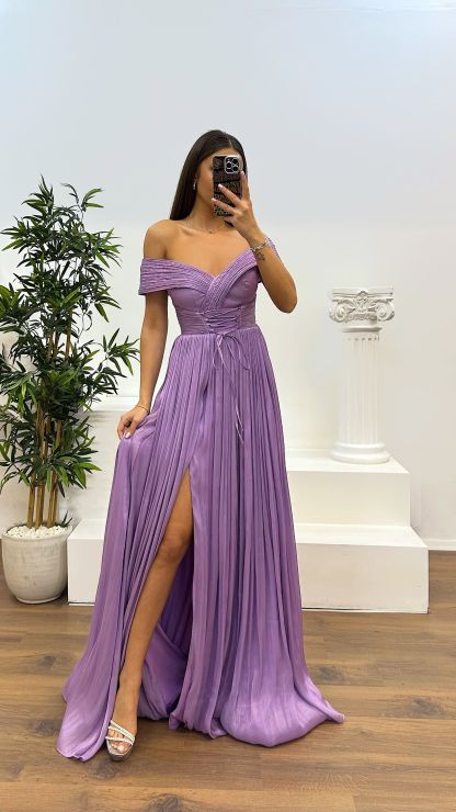 Madonna Neck Pleated Evening Dress