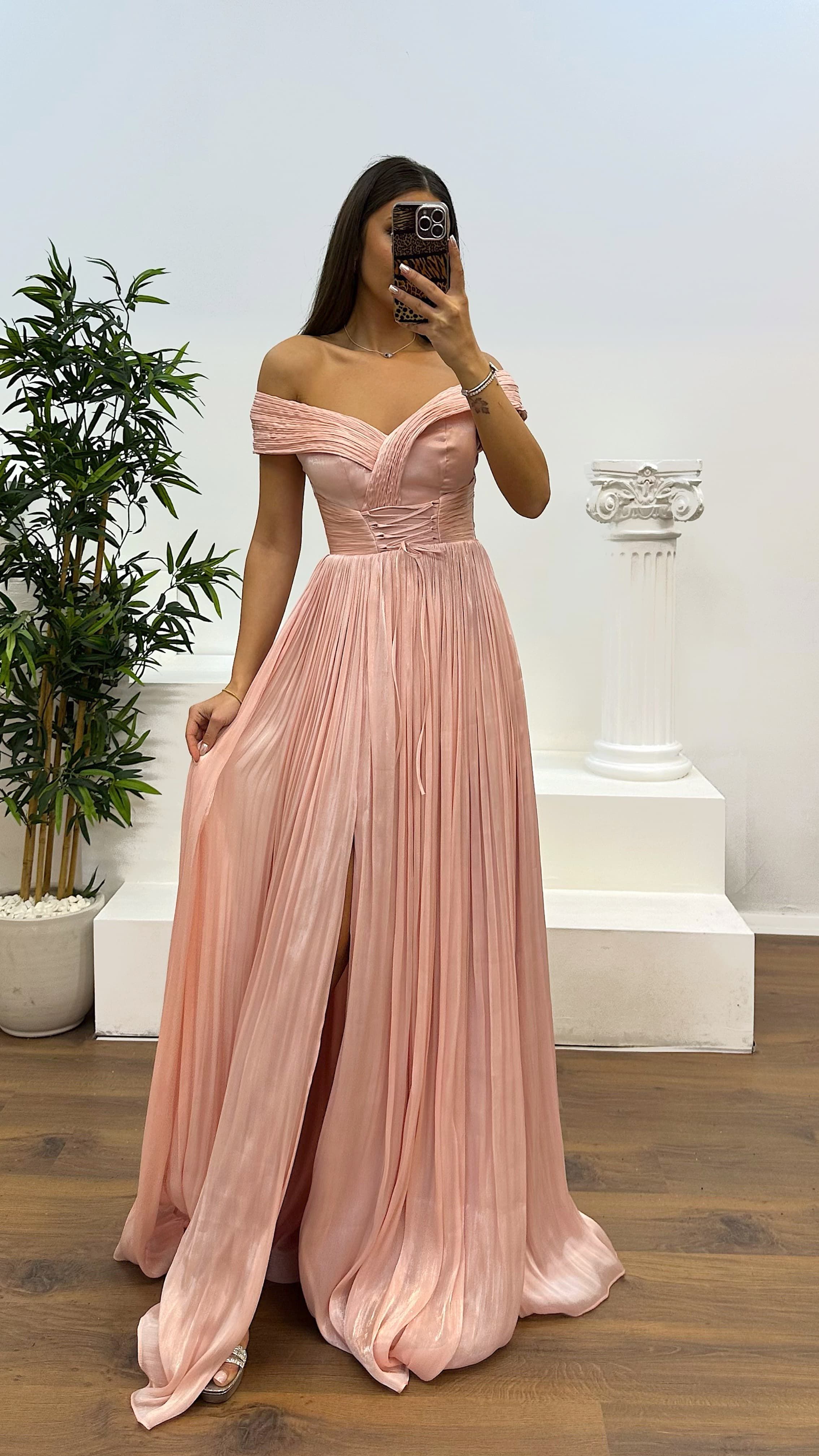 Madonna Neck Pleated Evening Dress