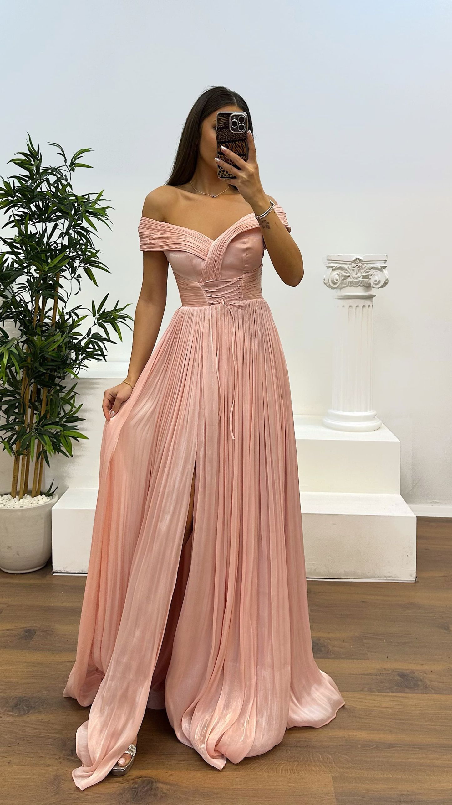 Madonna Neck Pleated Evening Dress