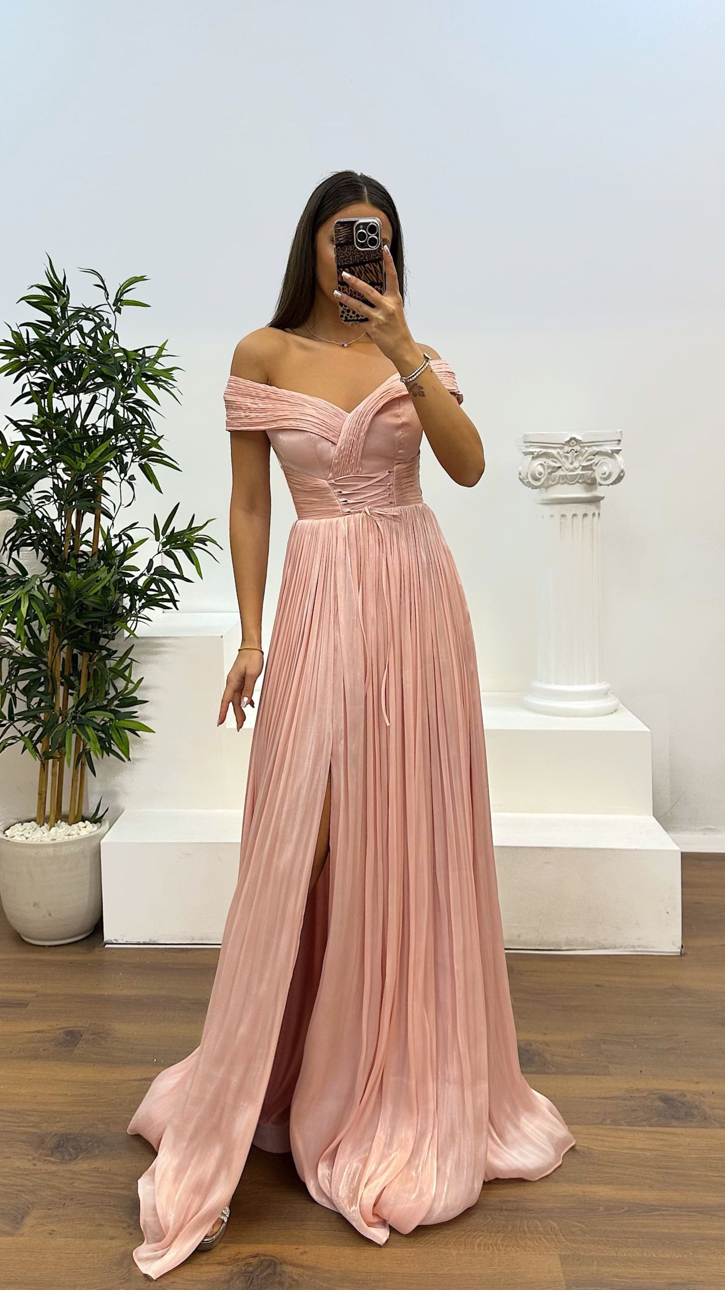 Madonna Neck Pleated Evening Dress