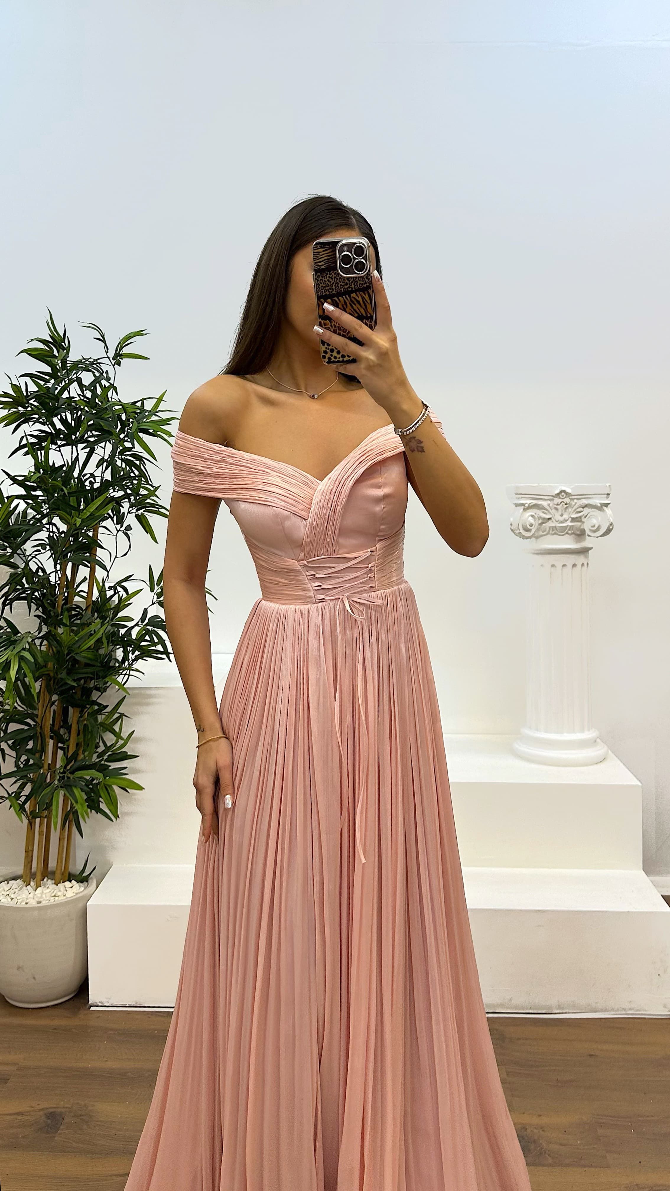 Madonna Neck Pleated Evening Dress