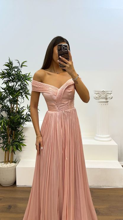 Madonna Neck Pleated Evening Dress