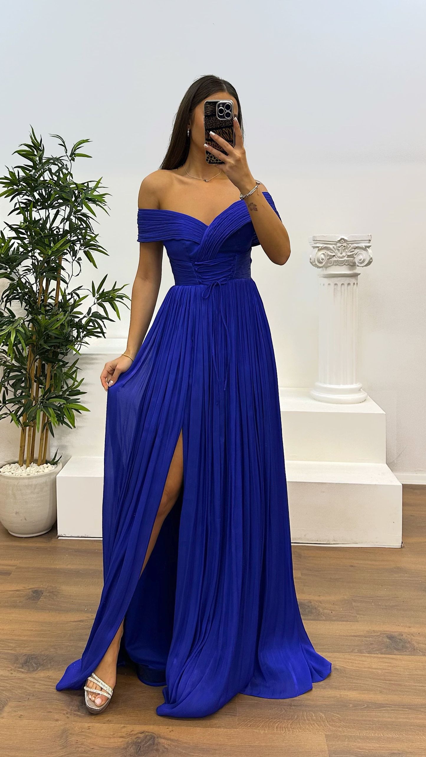 Madonna Neck Pleated Evening Dress