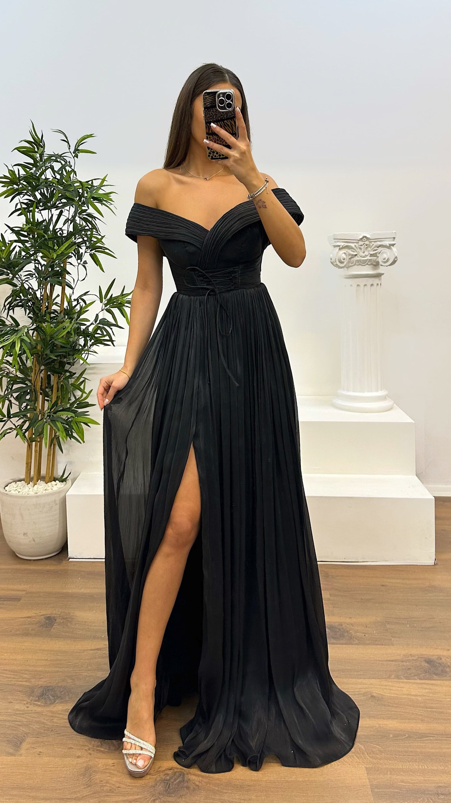 Madonna Neck Pleated Evening Dress