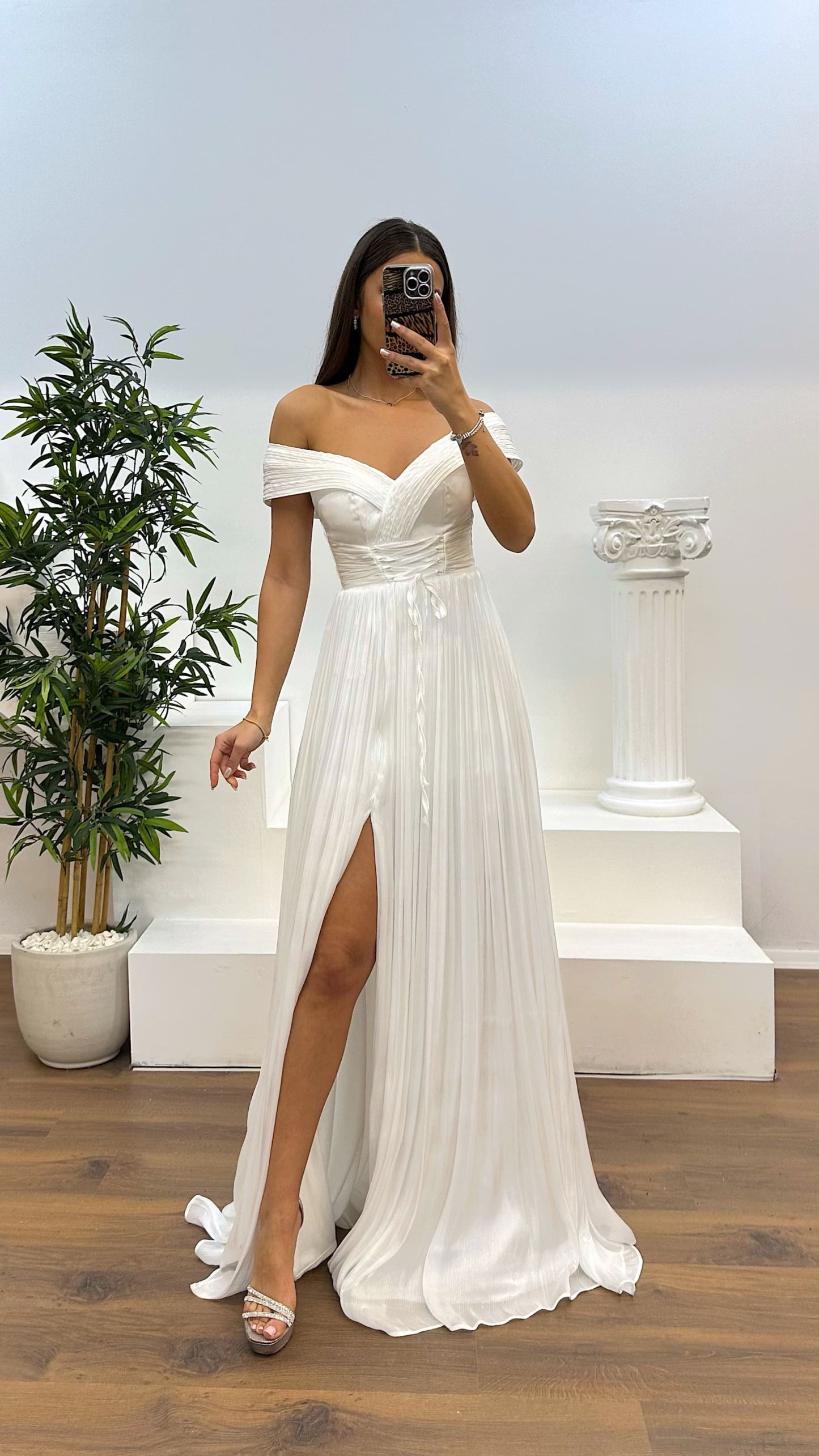 Madonna Neck Pleated Evening Dress