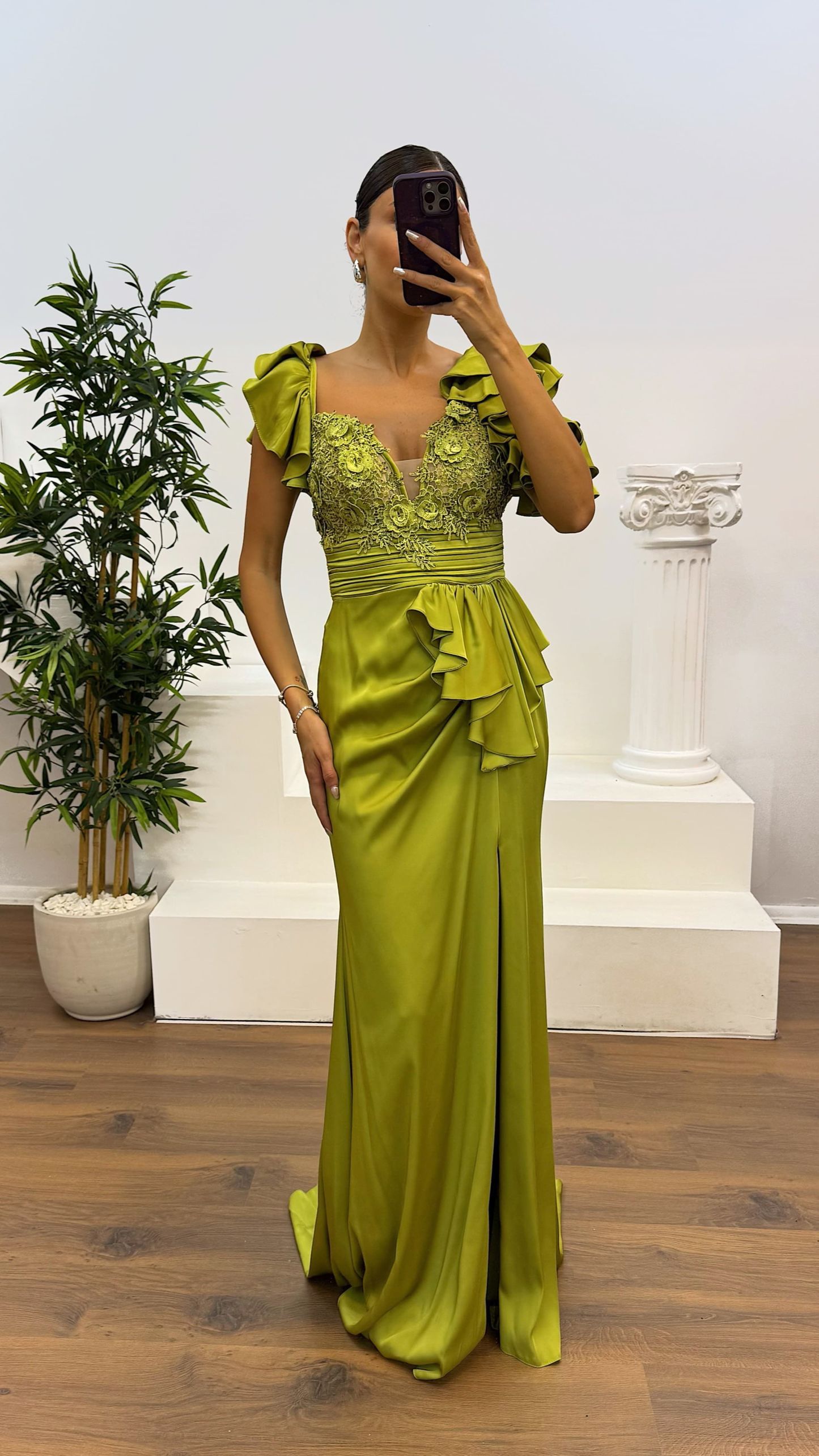 Chest Draped Satin Evening Dress