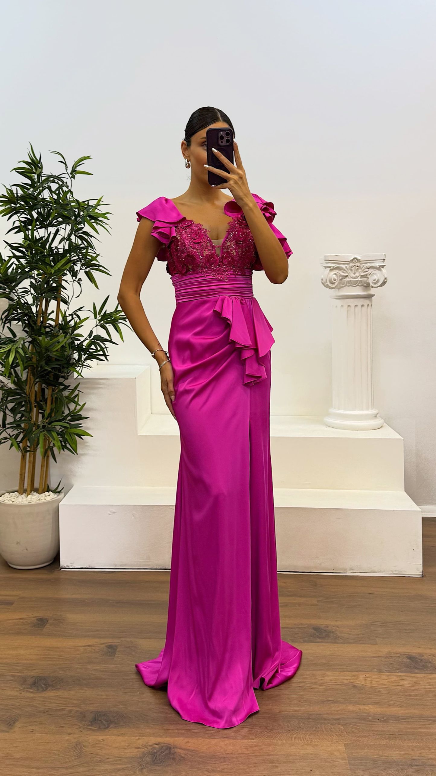 Laced Satin Evening Dress